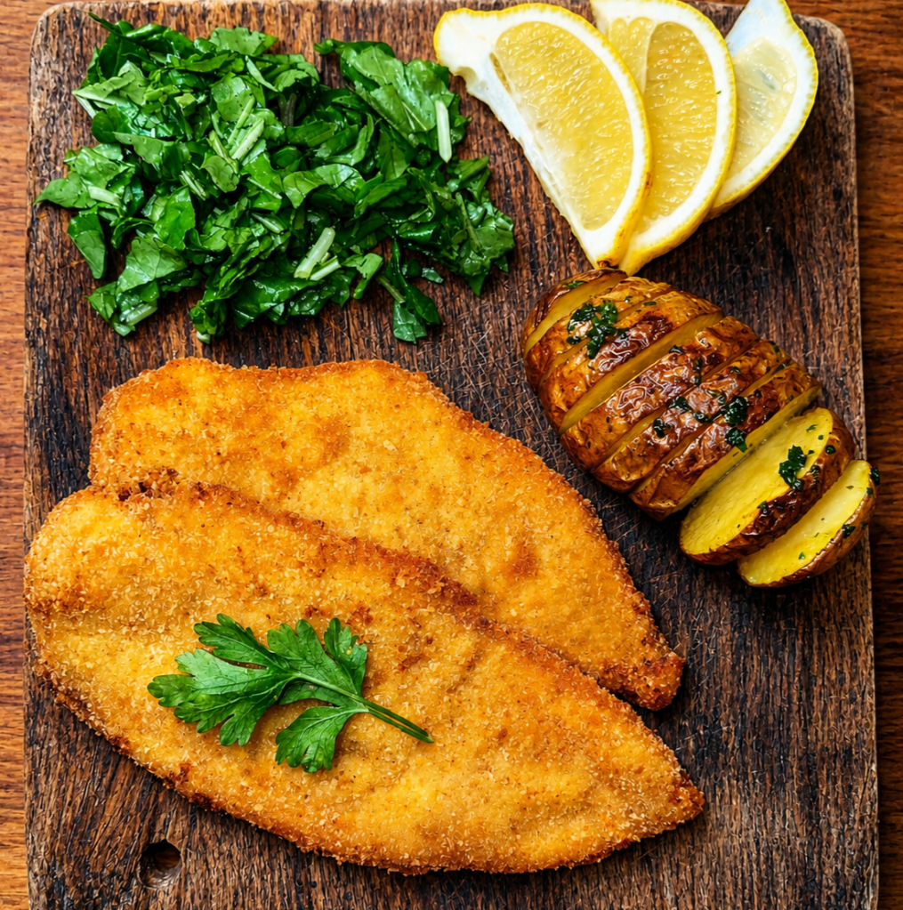 MILANESAS DE POLLO Nuestra milanesa de pollo es una receta tradicional, empanada con pan artesanal de primera calidad. Elegí papas fritas o ensalada como acompañamiento… ¡y a disfrutar!